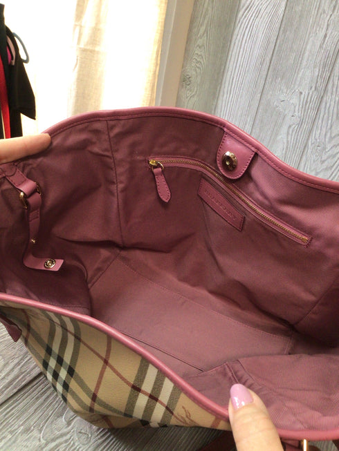 Burberry Haymarket Canter Panel Bow Tote Small Raspberry